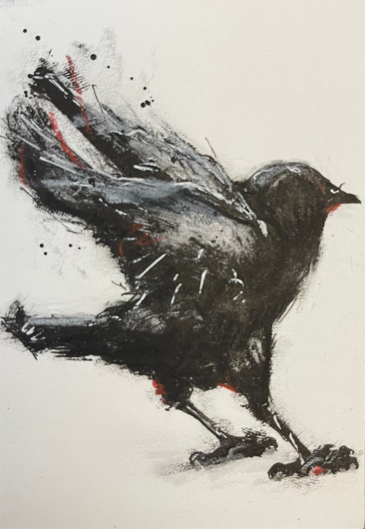 Artistic depiction of a bird on a textured surface