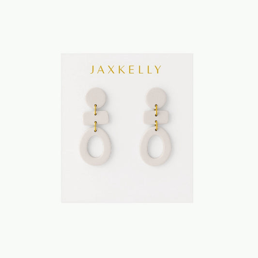 JaxKelly Organic 3-Tier Clay Earrings in Oat Milk