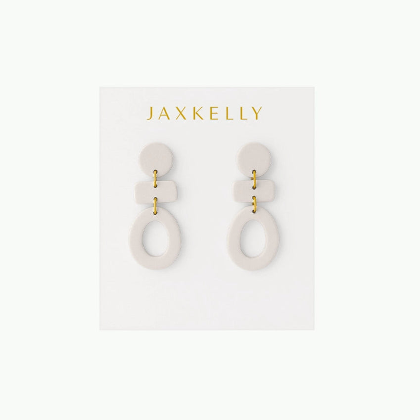 JaxKelly Organic 3-Tier Clay Earrings in Oat Milk