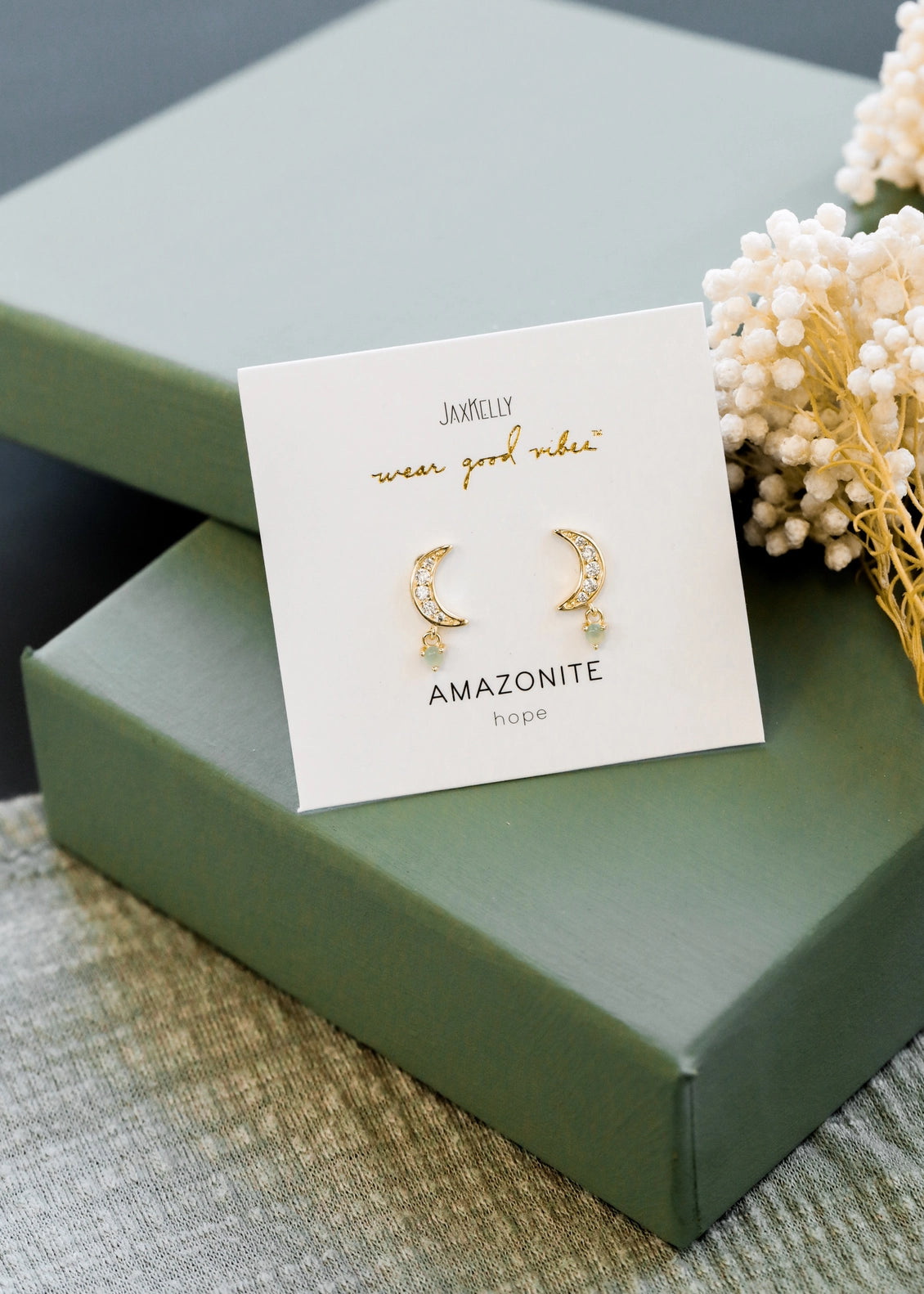 JaxKelly Moon Drop Earrings w/Amazonite *PRE-ORDER 12/2*