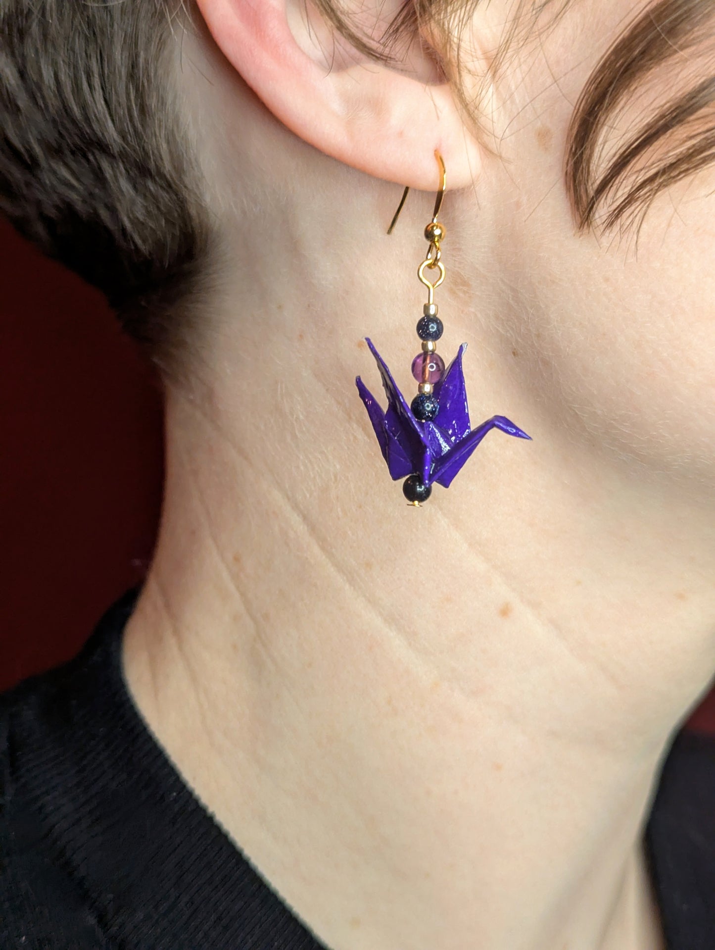 Chronic Baubles Origami Jewelry "Amethyst Dreams" Crane Earrings