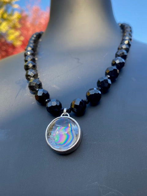 Flannery Grace Black Tourmaline & Rainbow Quartz Pendant