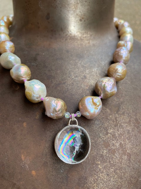 Flannery Grace Baroque Pond Slime Edison Pearls & Rainbow Quartz Pendant