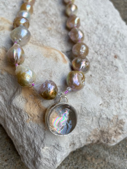 Flannery Grace Baroque Pond Slime Edison Pearls & Rainbow Quartz Pendant