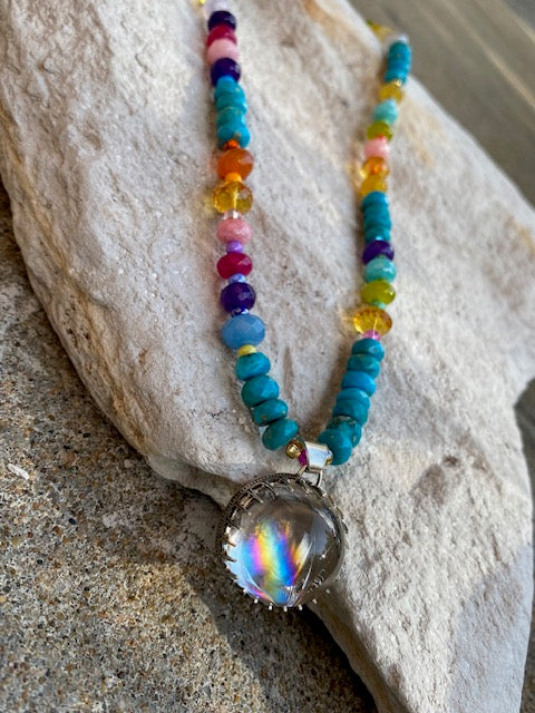 Flannery Grace Turquoise & Rainbow Quartz Pendant
