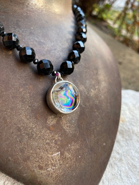 Flannery Grace Black Tourmaline & Rainbow Quartz Pendant