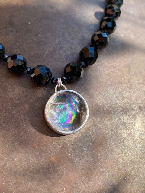 Flannery Grace Black Tourmaline & Rainbow Quartz Pendant