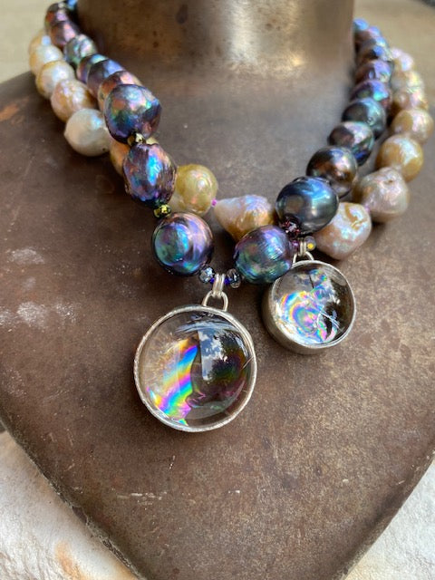 Flannery Grace Baroque Pond Slime Edison Pearls & Rainbow Quartz Pendant
