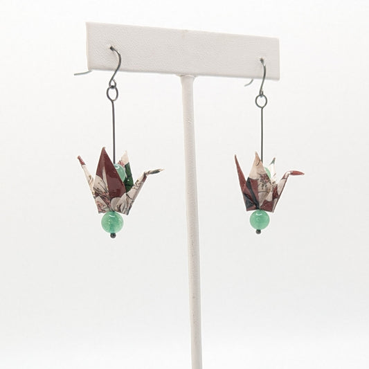 Chronic Baubles Origami Jewelry "Green Aventurine Cranes" Earrings