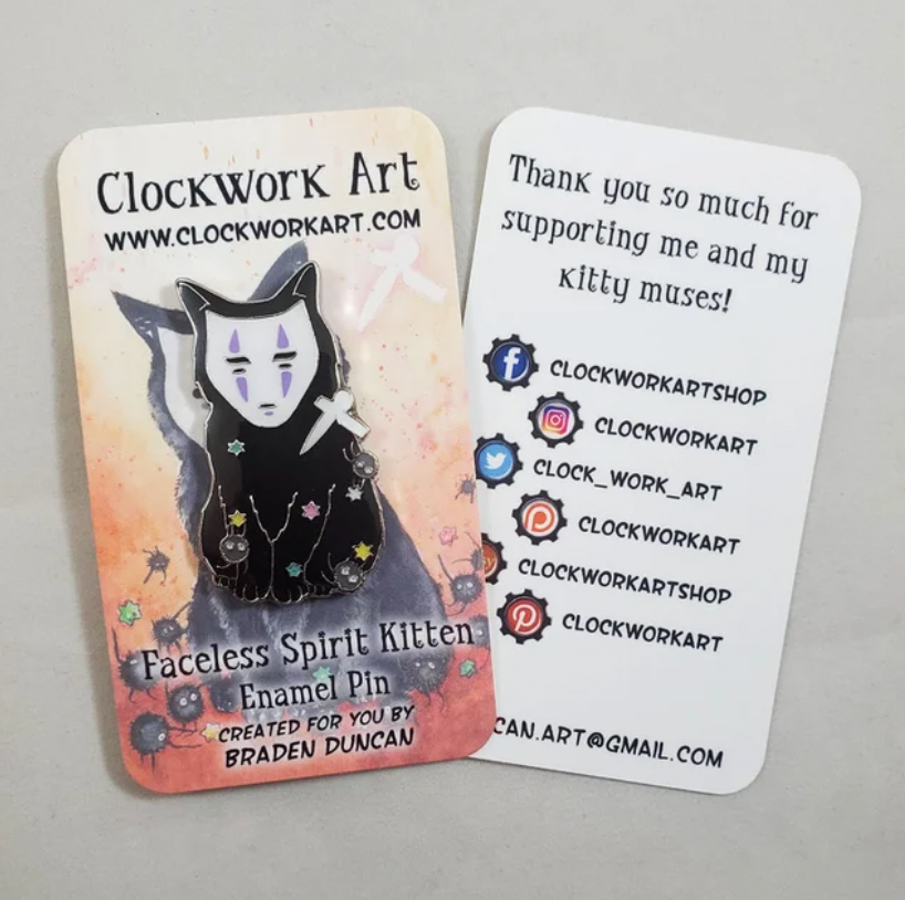 Clockwork Art "Faceless Spirit Kitten" Enamel Pin