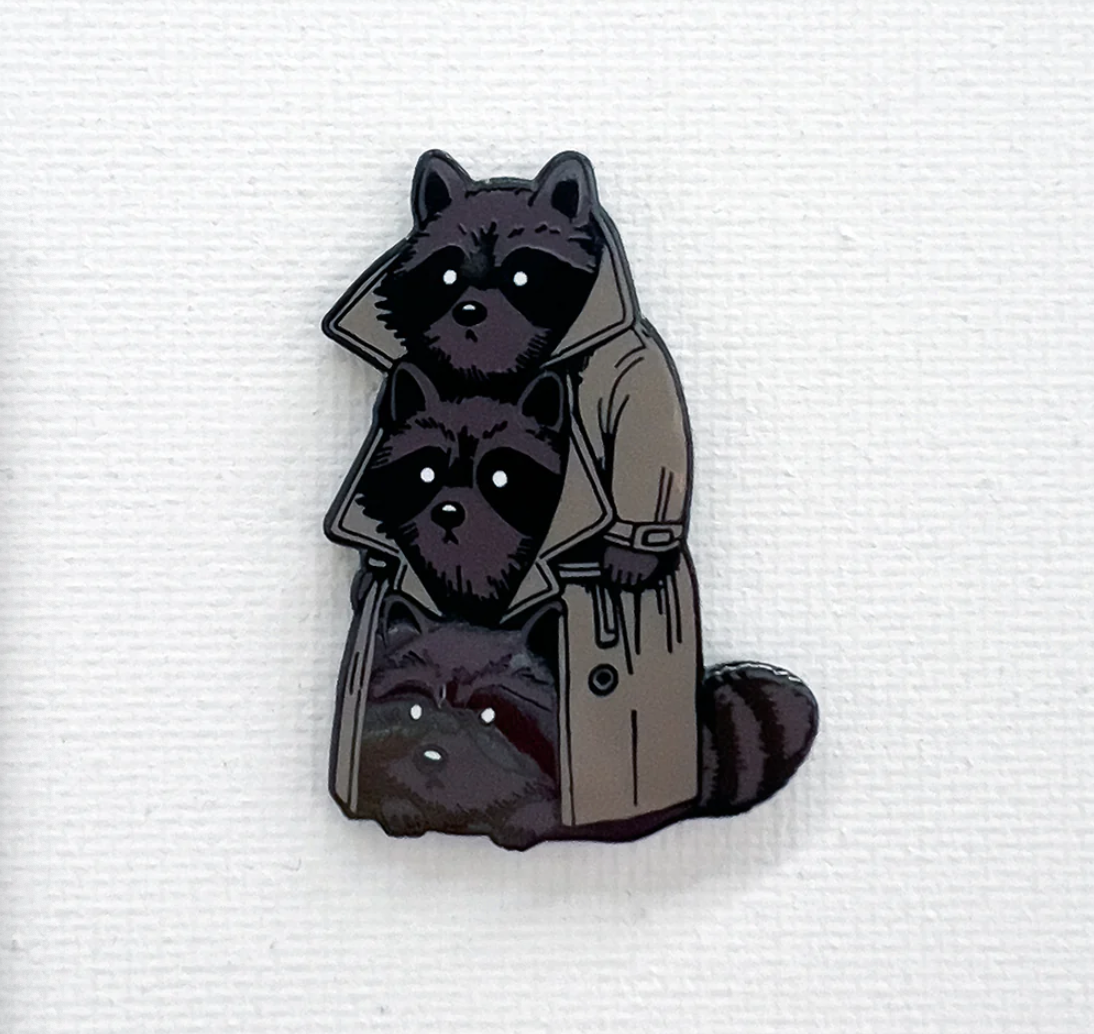 Strike Gently Co. "3 Raccoons In A Trenchcoat" Enamel Pin *PRE-ORDER 12/3*