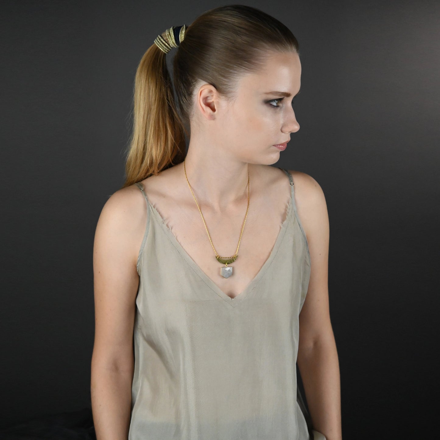 KBD Studios Hammered Moon & Stone Necklace *PRE-ORDER 10/15*