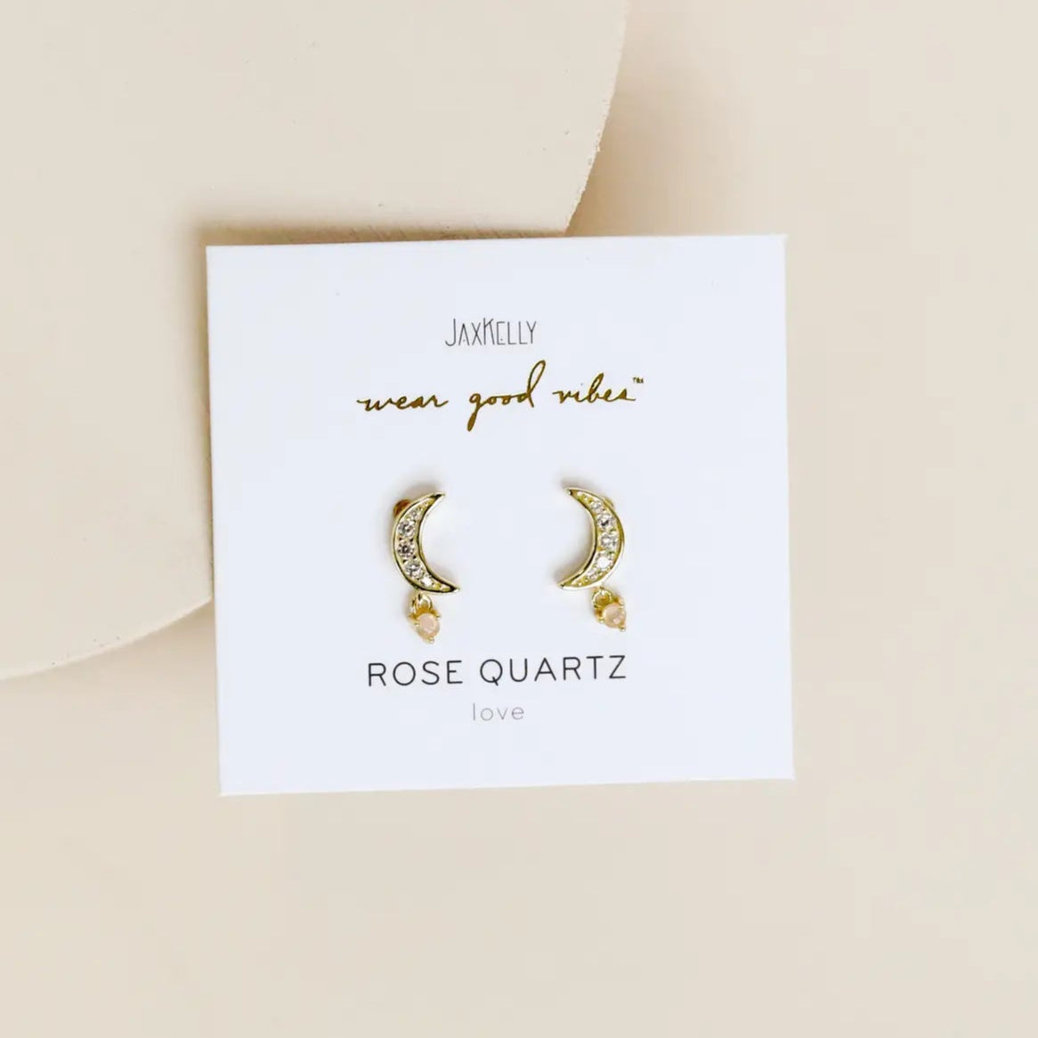 JaxKelly Moon Drop Earrings w/Rose Quartz