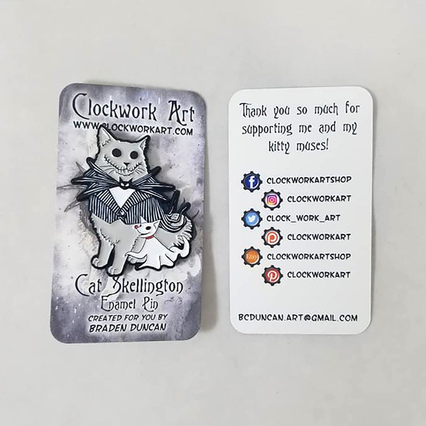 Clockwork Art "Cat Skellington" Glow in the Dark Enamel Pin