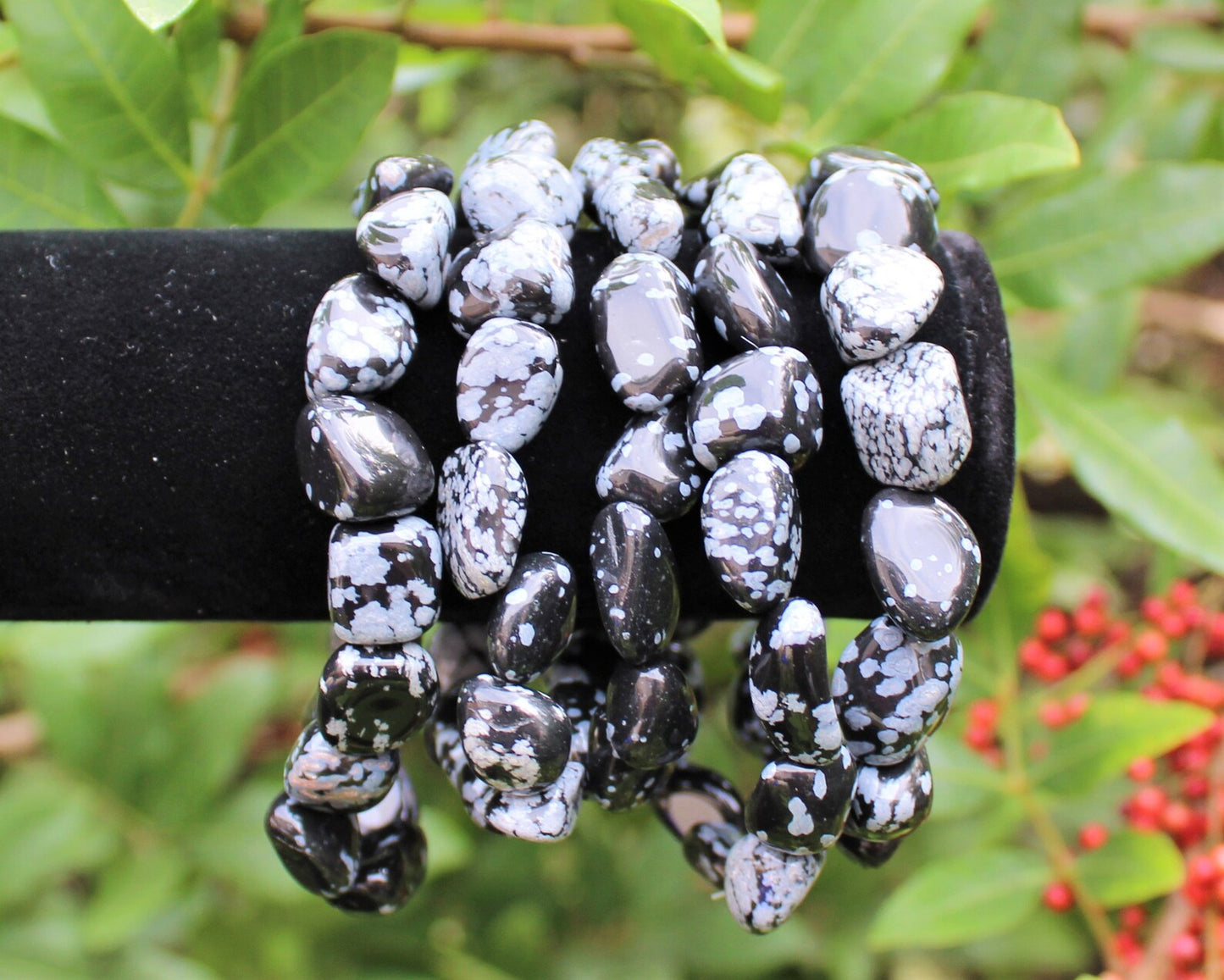 Gemstone Bracelet w/Snowflake Obsidian stones