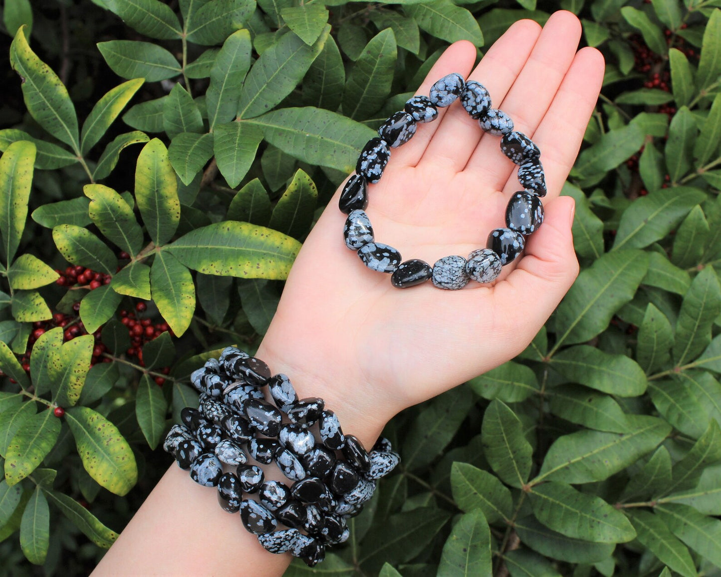 Gemstone Bracelet w/Snowflake Obsidian stones