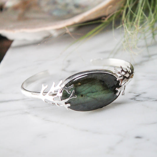 Crystal DeRosier Labradorite & Sterling Coral Cuff