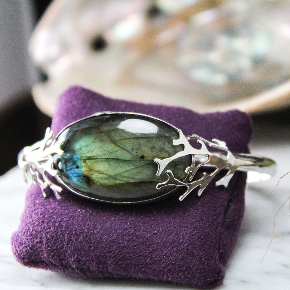 Crystal DeRosier Labradorite & Sterling Coral Cuff