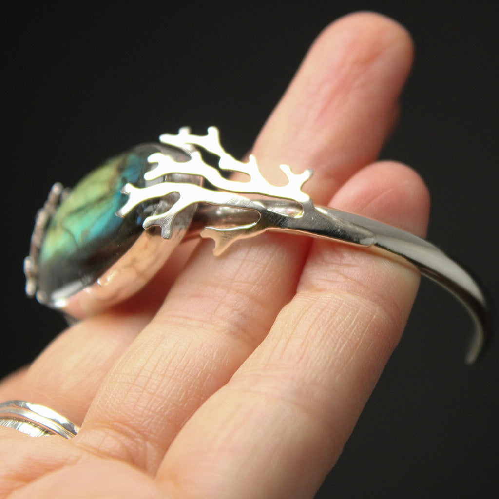 Crystal DeRosier Labradorite & Sterling Coral Cuff