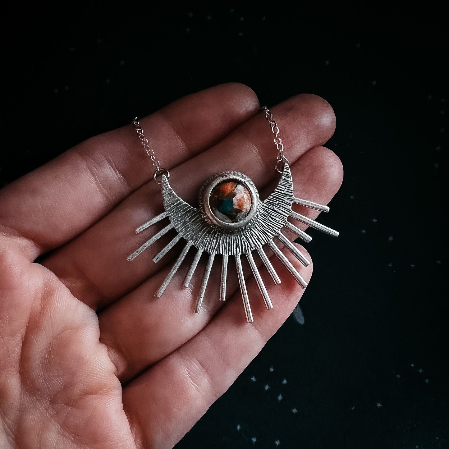 Yugen Sun Goddess Necklace with Copper Oyster Turquoise