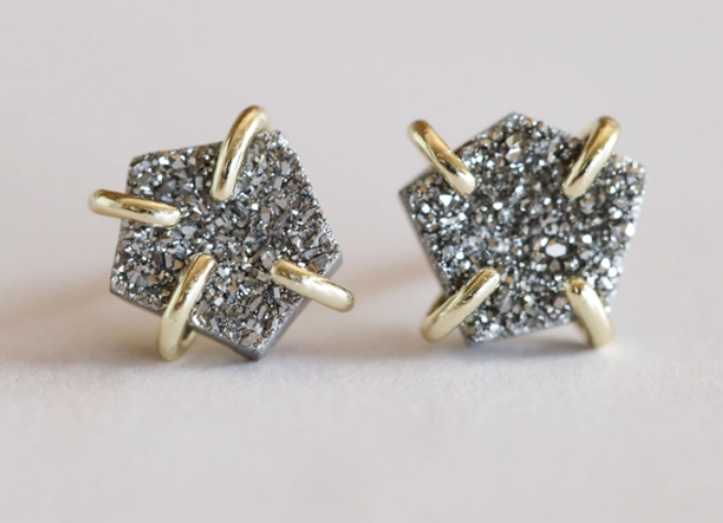 JaxKelly Silver Druzy Prong Earrings