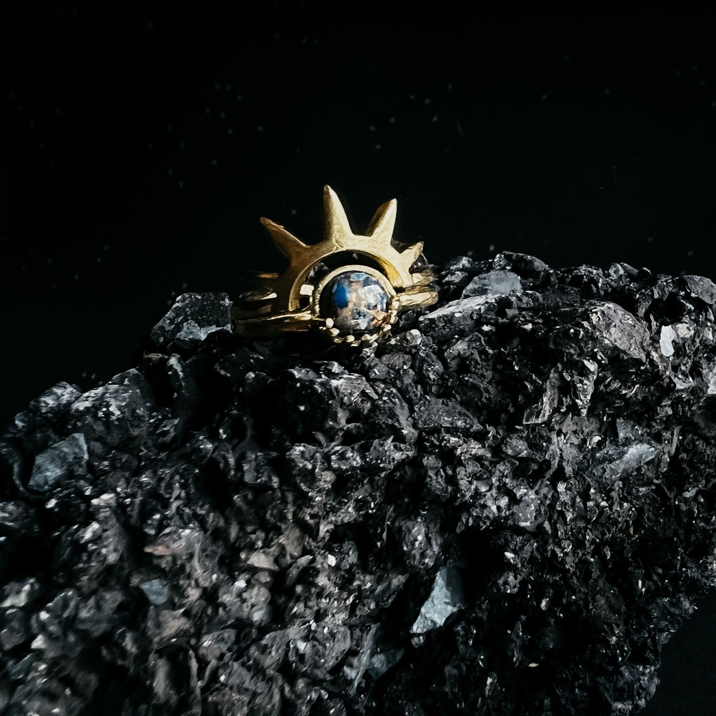 Yugen Dark Before Dawn Sunburst Ring with Copper Lapis Lazuli