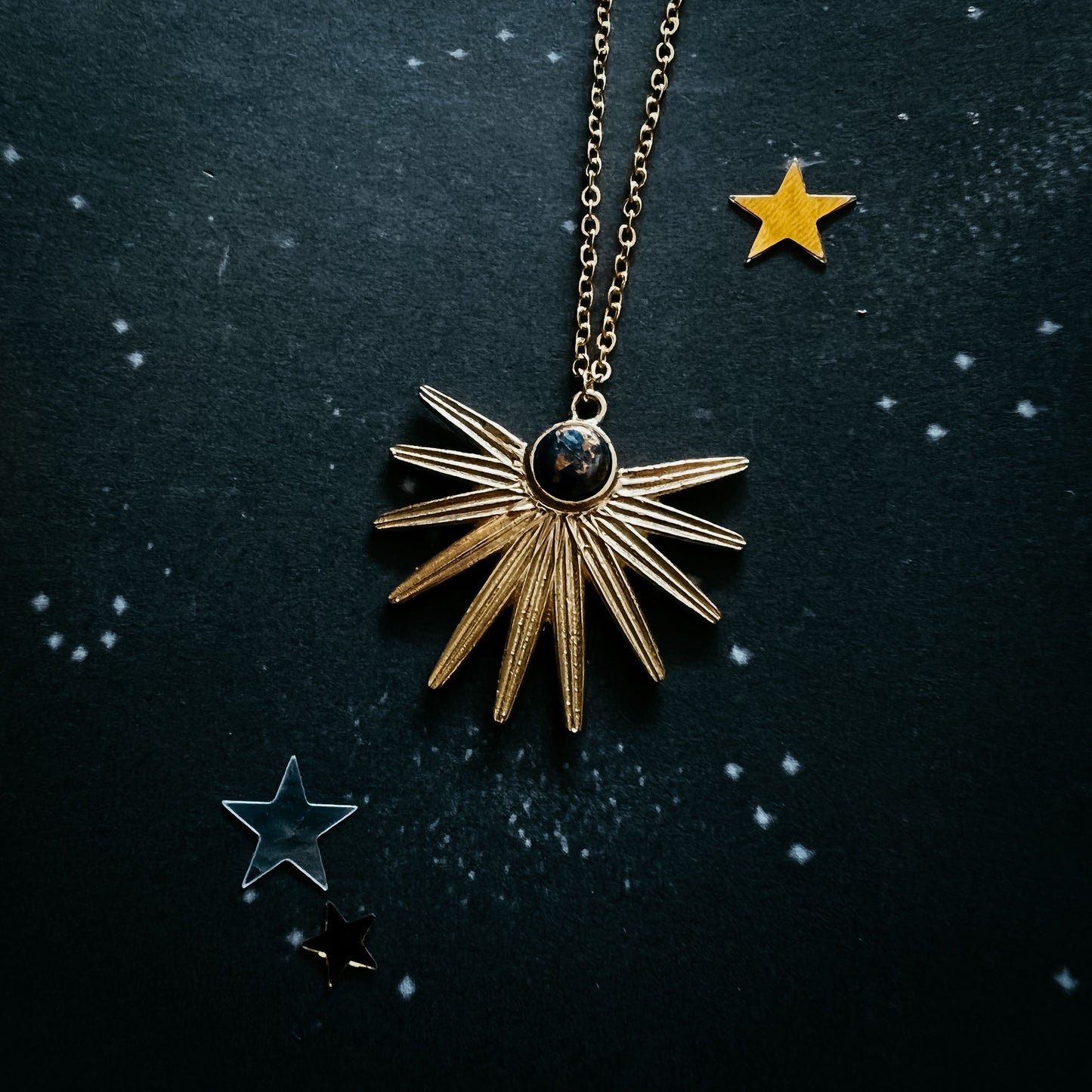 Yugen Dark Before Dawn Sunburst Necklace with Copper Lapis Lazuli