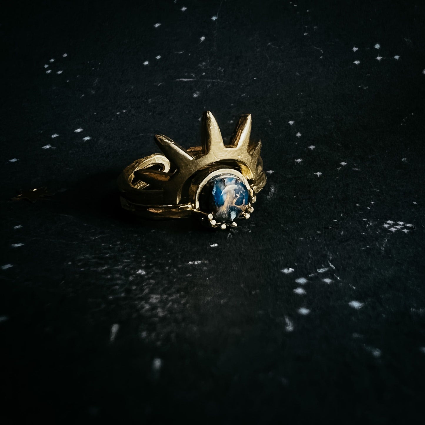 Yugen Dark Before Dawn Sunburst Ring with Copper Lapis Lazuli