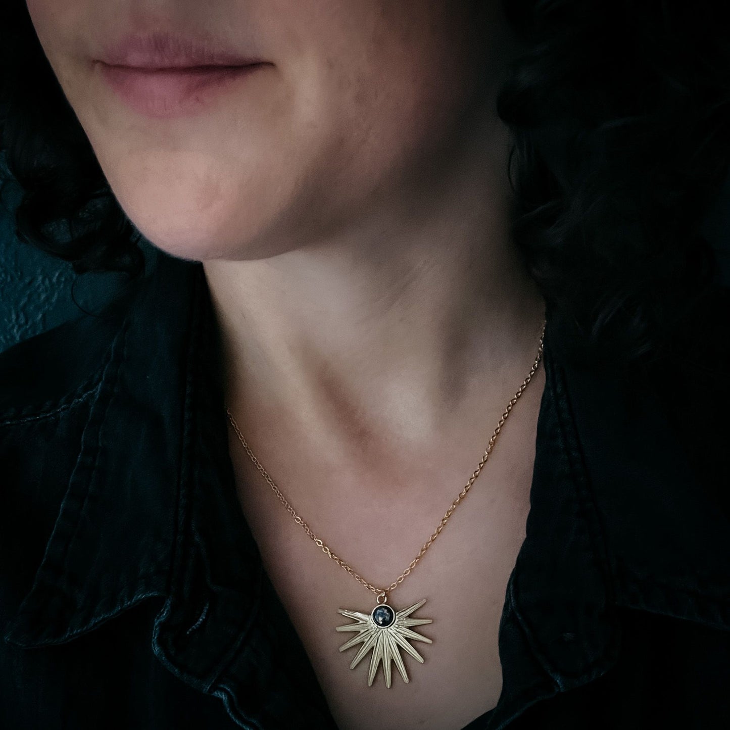 Yugen Dark Before Dawn Sunburst Necklace with Copper Lapis Lazuli