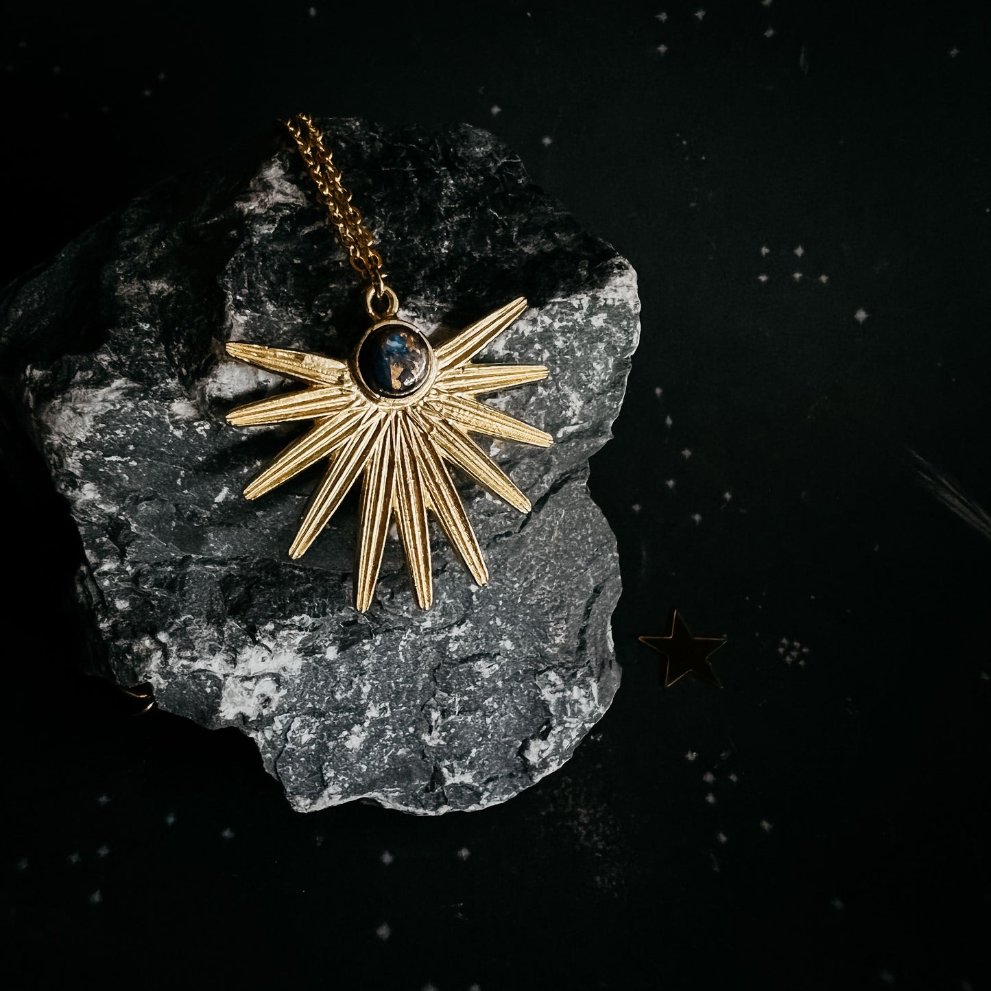 Yugen Dark Before Dawn Sunburst Necklace with Copper Lapis Lazuli