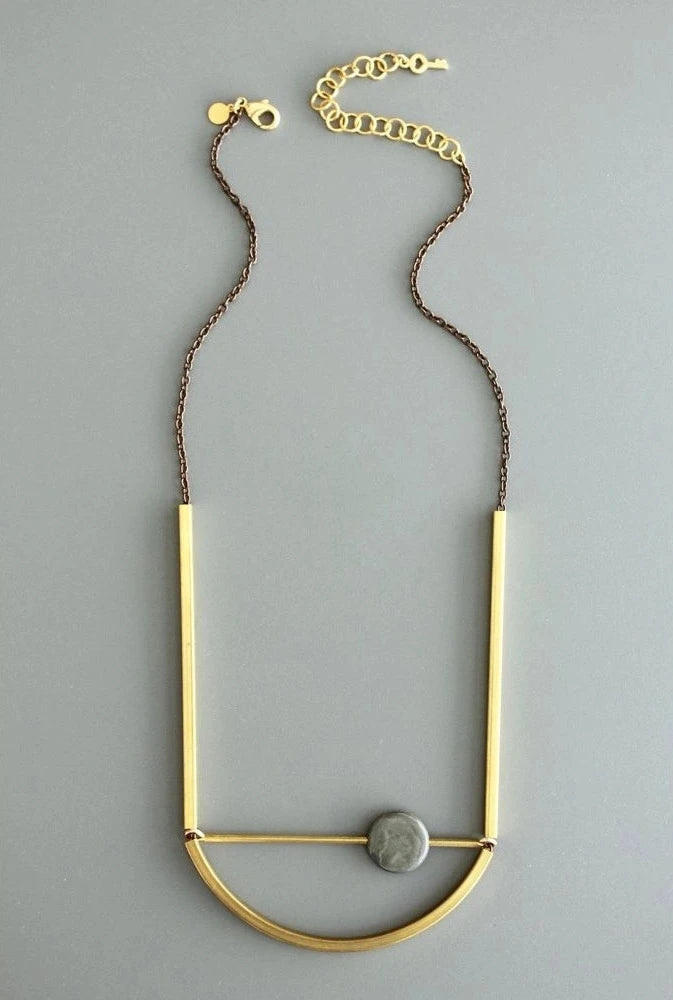 David Aubrey "Athena" Jasper and Brass Necklace