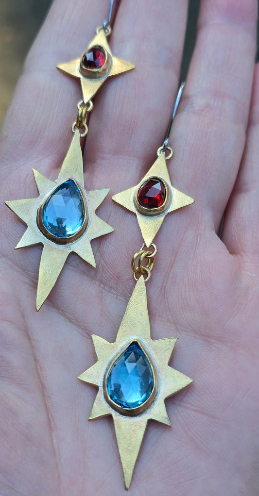 Lupanyxa "Celestial Stars Garnet & Blue Topaz" Earrings