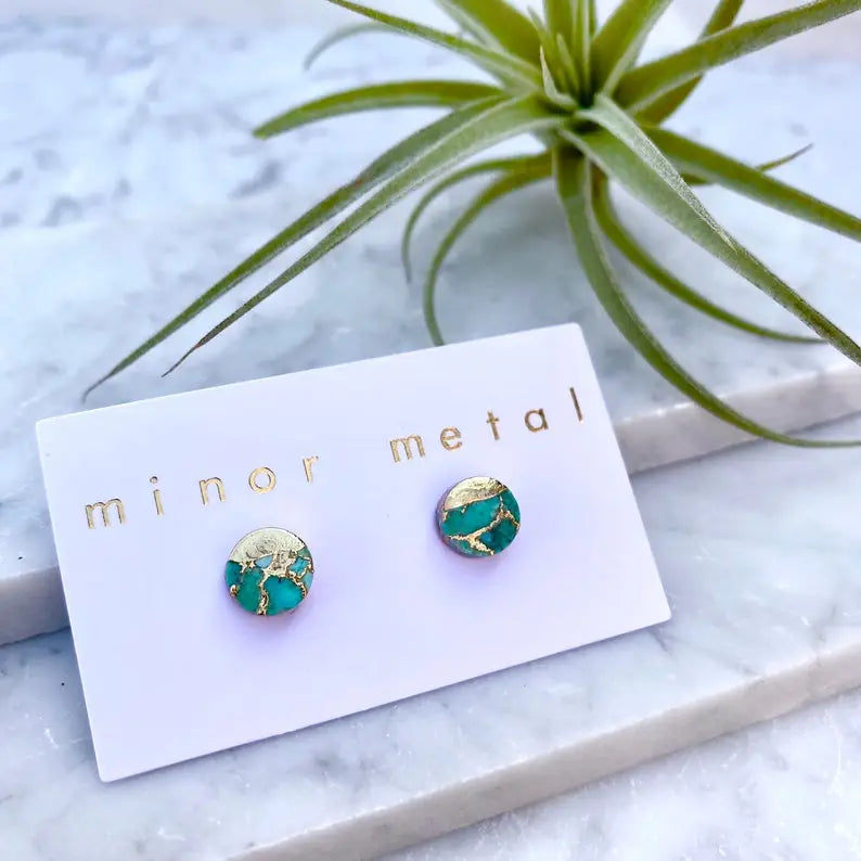 Minor Metal Raw Turquoise Circle Studs
