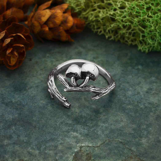 Nina Designs Adjustable Branch & Mushroom Ring