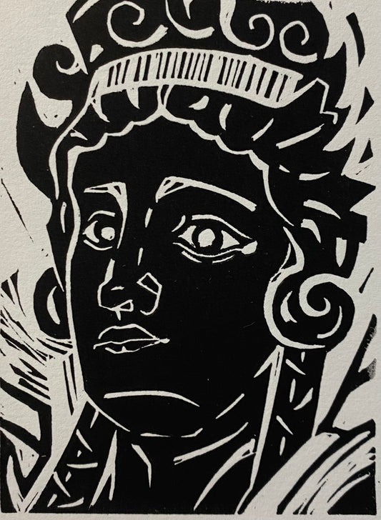 Joya Marie "Caryatids / Book Tower" Linocut