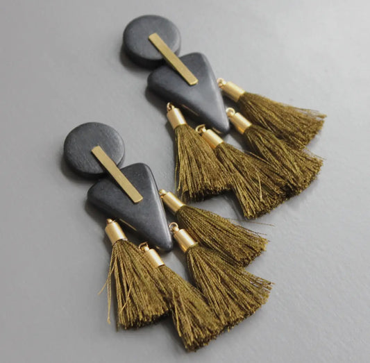 David Aubrey Mustard Tassel Earrings