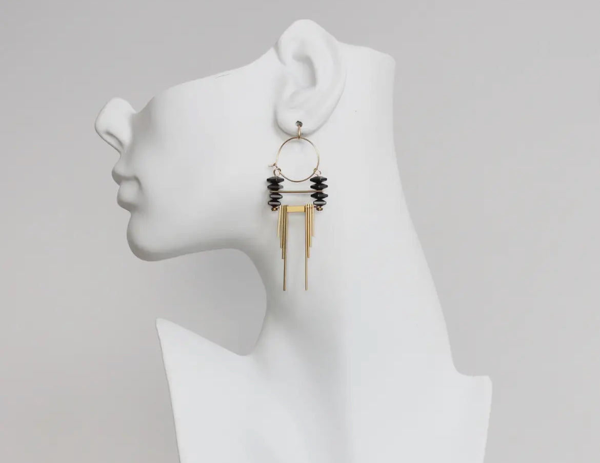 David Aubrey Art Deco Hematite & Brass Hoops