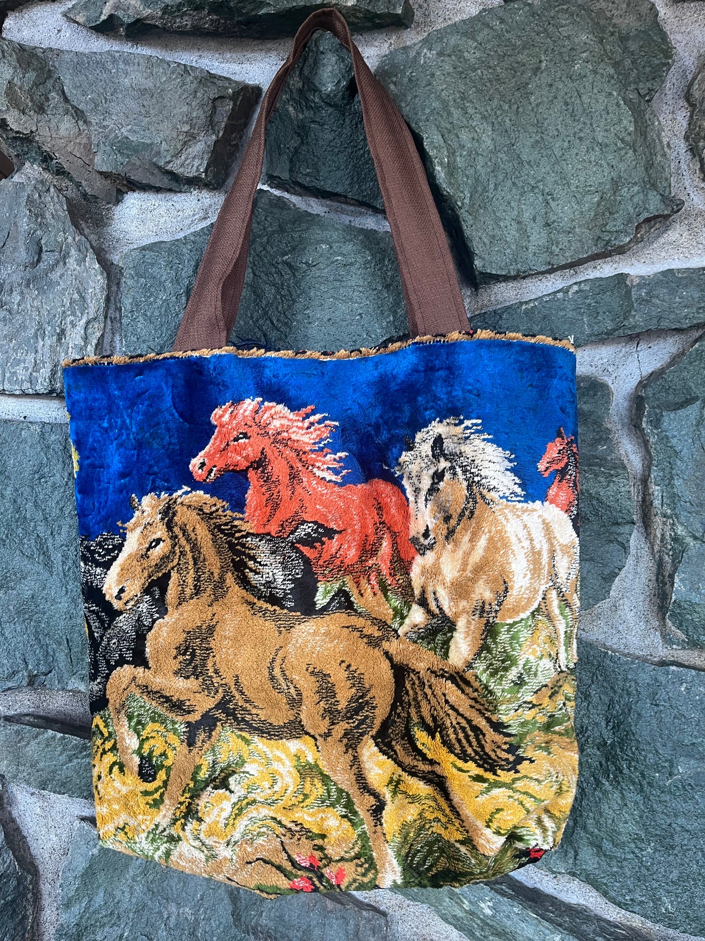 Kim McCormick “Wild Ponies” Vintage Tapestry Tote Bag