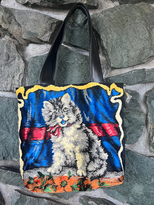 Kim McCormick “Grey Kitten” Vintage Tapestry Tote Bag