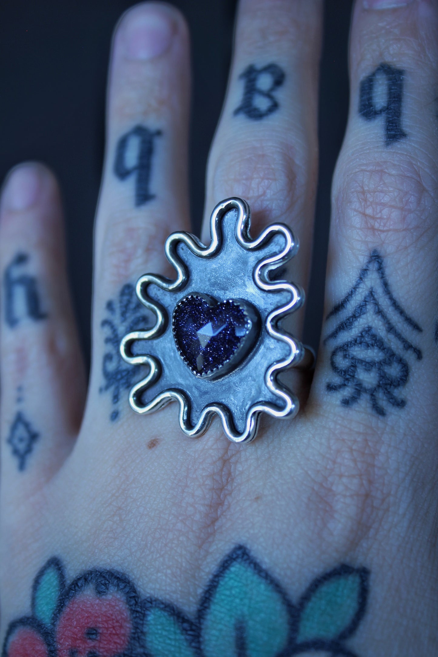 Neon Ghost "Goldstone Squiggle Heart" Ring