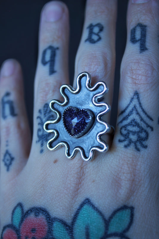 Neon Ghost "Goldstone Squiggle Heart" Ring