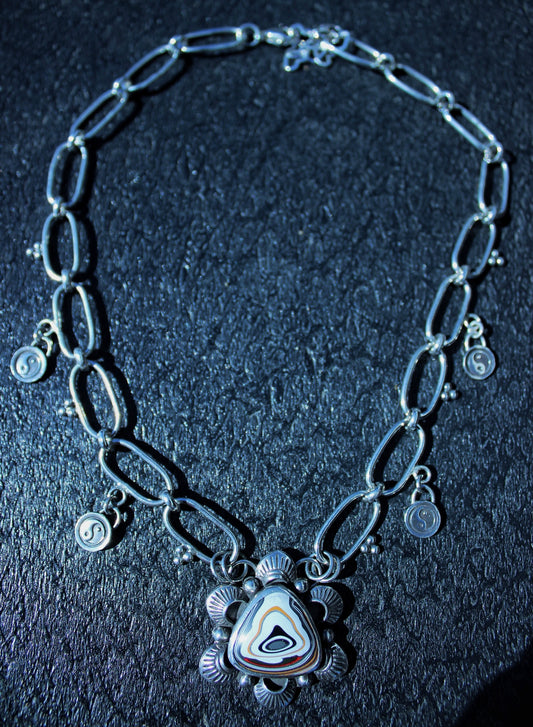 Neon Ghost "Fordite" Sterling Statement Necklace