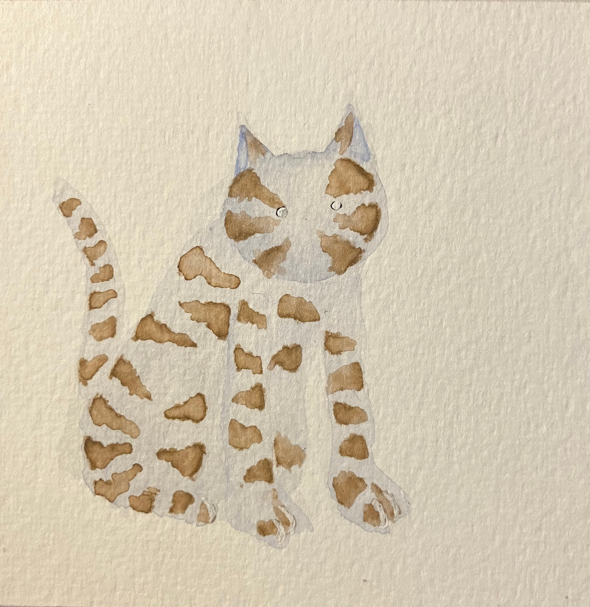 Cat illustration on textured beige paper with a black border