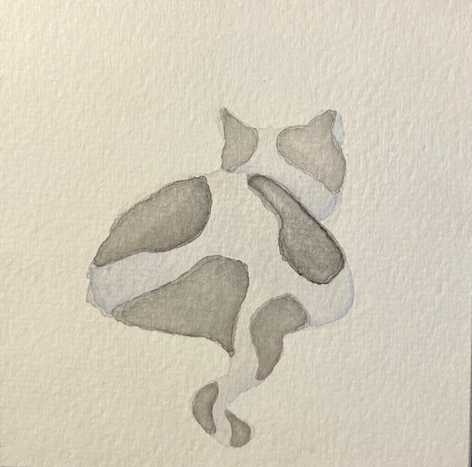 Artistic depiction of a cat on textured paper with a black border