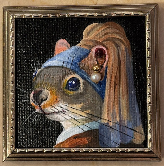Kelly Lyles "Squirrel with a Pearl Earrings (gold square)"