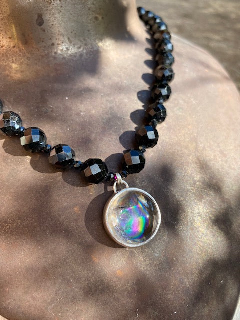 Flannery Grace Black Tourmaline & Rainbow Quartz Pendant