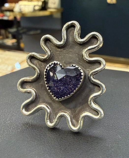 Neon Ghost "Goldstone Squiggle Heart" Ring