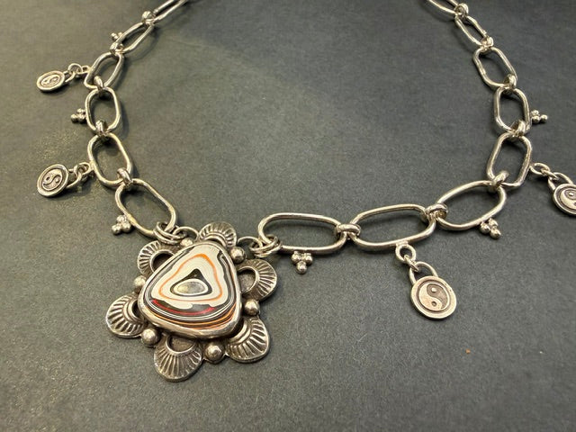Neon Ghost "Fordite" Sterling Statement Necklace