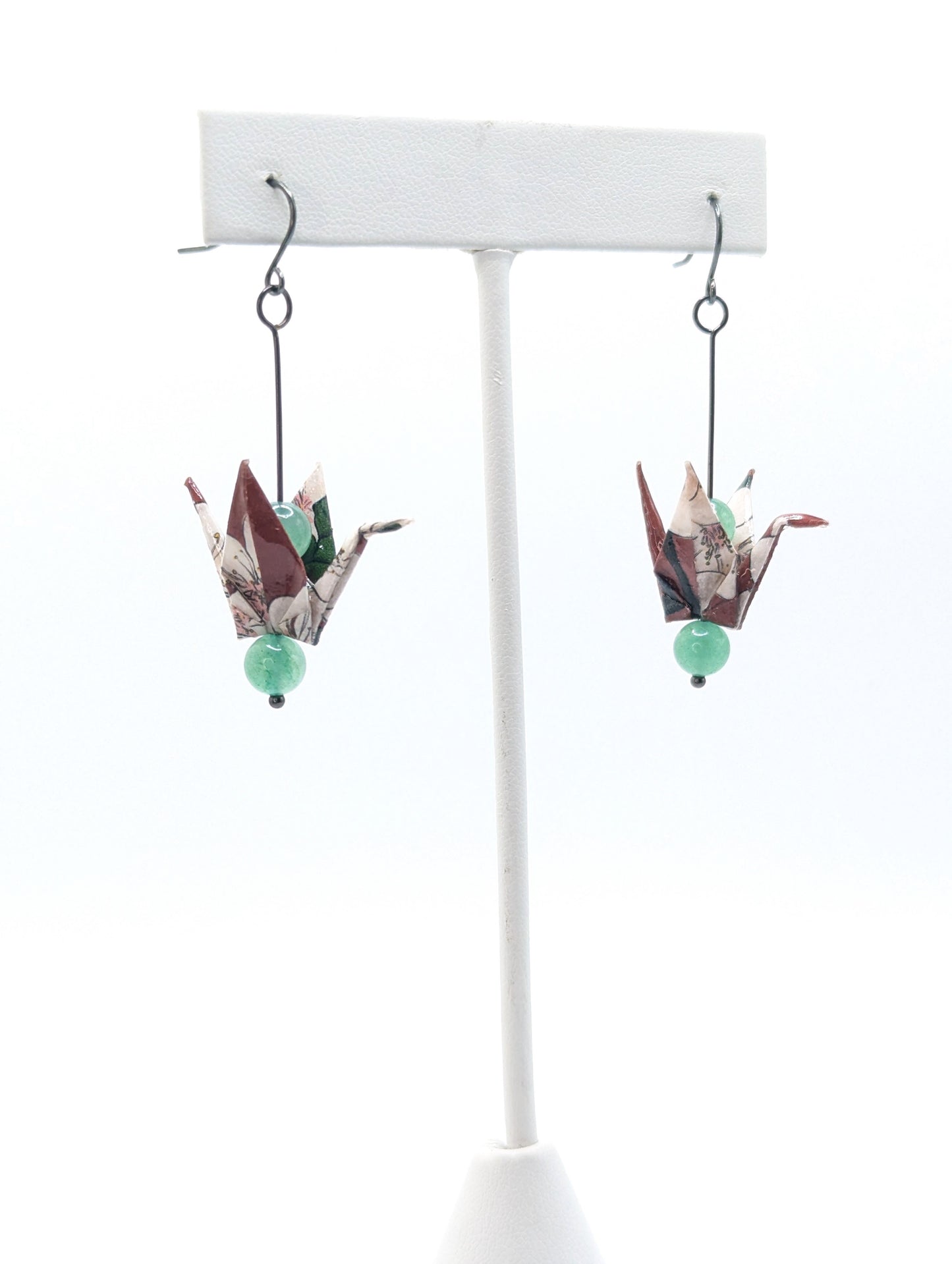 Chronic Baubles Origami Jewelry "Green Aventurine Cranes" Earrings