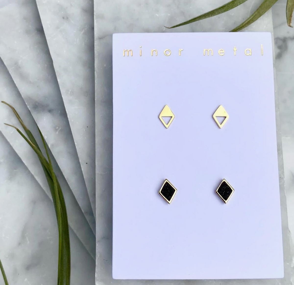 Minor Metal Diamond Stud Earring Set